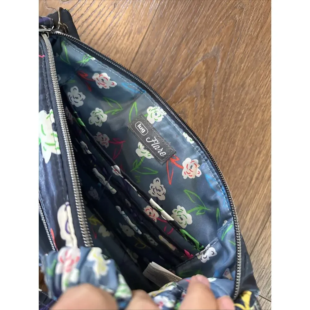 Lug Flare 2 Quilted Crossbody Bag Bright Floral Navy Neon Sketch Flower Purse